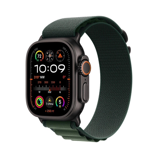 Apple Watch Ultra 2 (2024) Titan Schwarz Alpine Loop Dunkelgün M Gut