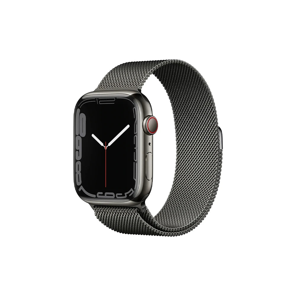 Apple Watch Series 7 Edelstahl GPS + Cellular 45mm Graphit Milanaise Armband Sehr Gut